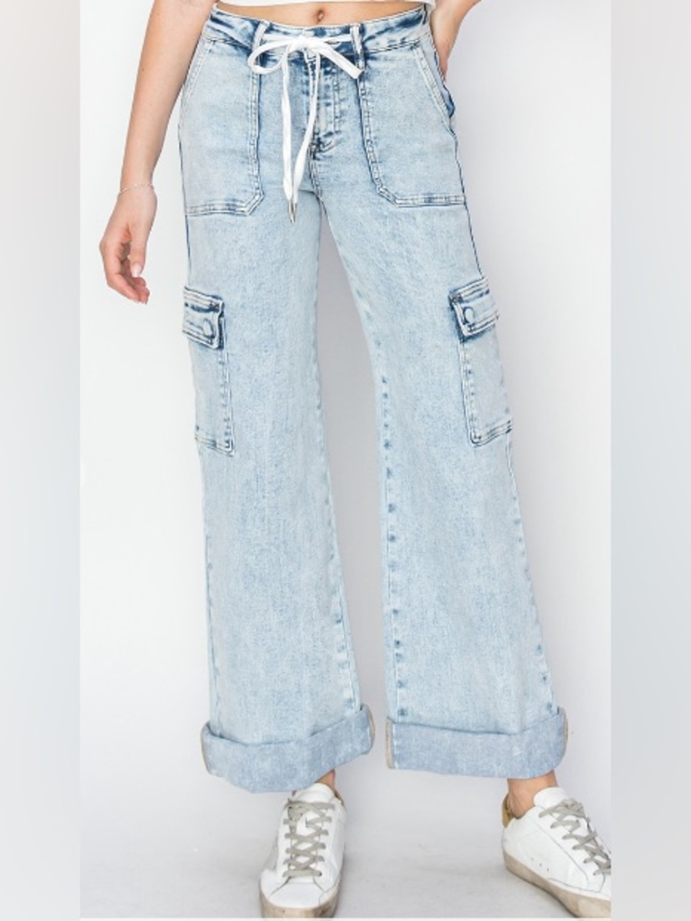 New Risen Jeans Women’s Wide Leg Cargo Jeans Acid Wash Size 11/30